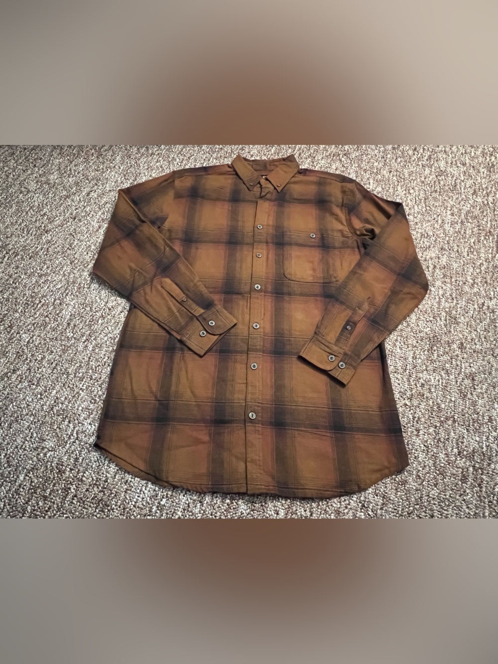 Work N Sport Men’s Brown/Black Plaid Long Sleeve Cotton Flannel Size LT New